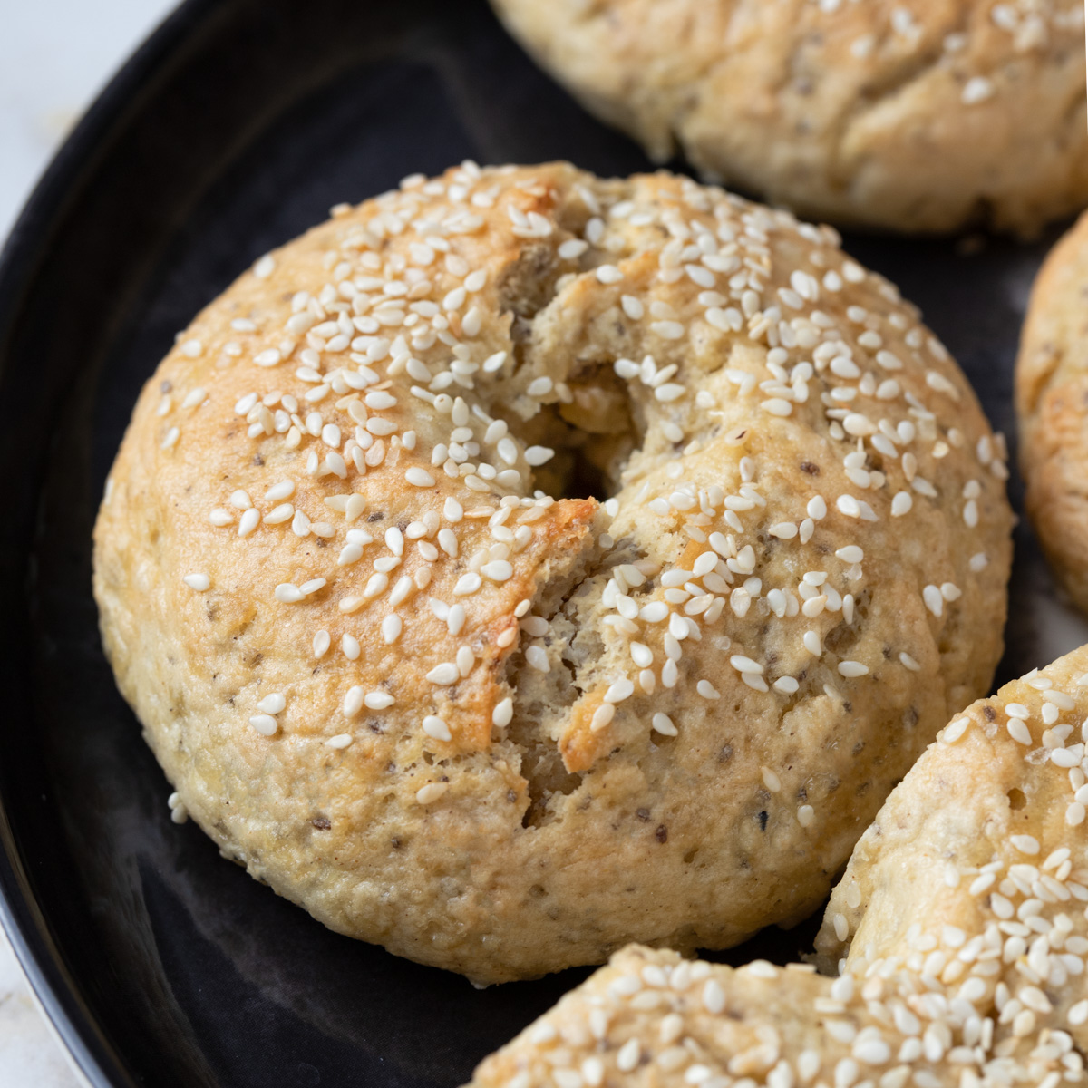 Close up of a vegan gluten-free bagel.
