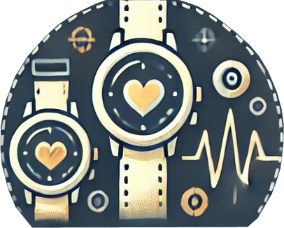 icon for wearable technologies showing cartoon images of a watch with a heart rate line.