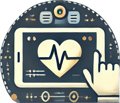 Icon image for app development & User Engagement showing a cartoon image of a tablet with a heart in the center.
