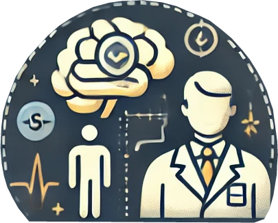 icon image for helath and performance with images of a brain, human and heart rate.